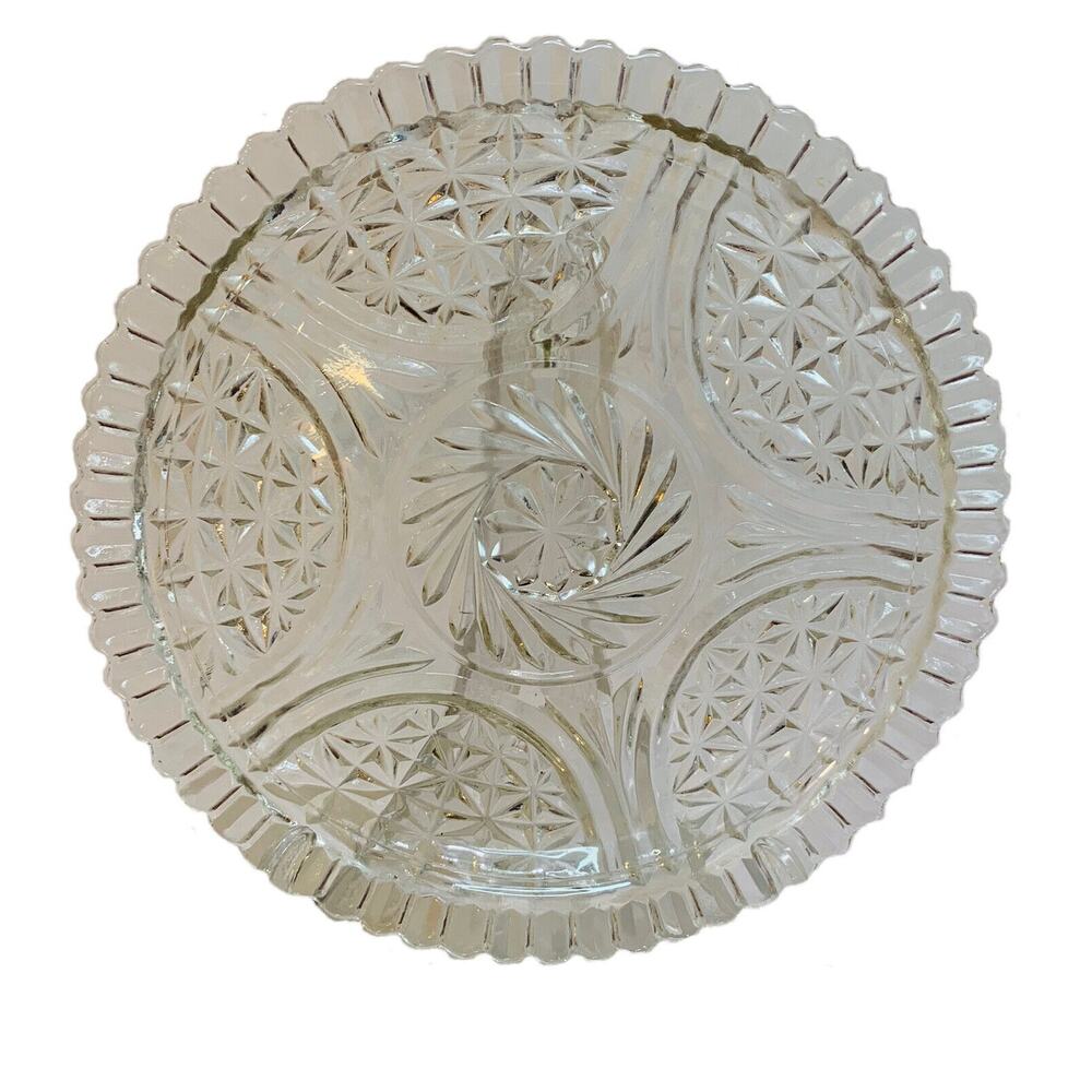 Anchor Hocking Cake Plate 1960's Glass Stars & Bars MCM Missing Cover Clear Tray